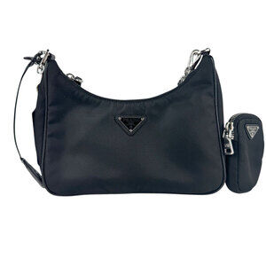 Prada Re Edition Crossbody Shoulder Bag Black Silver Nylon